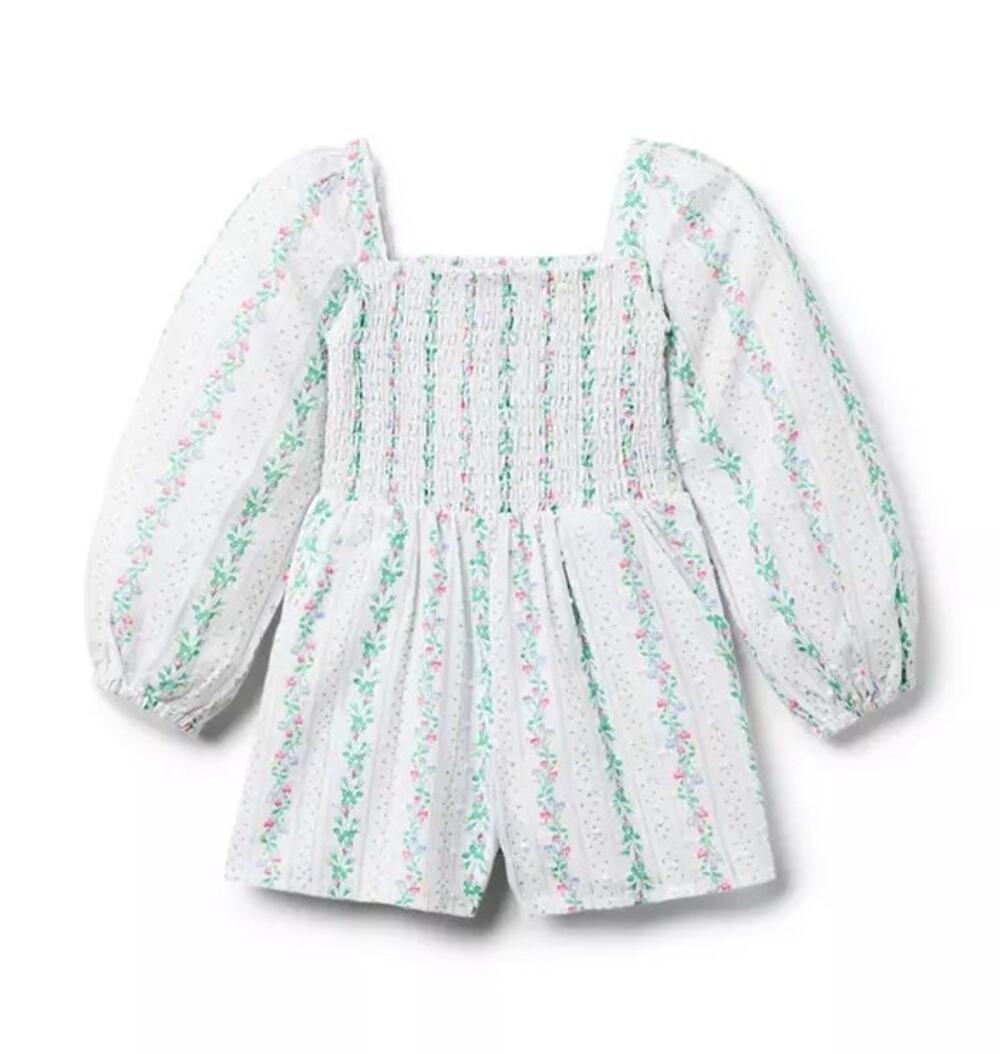 The Emma Smocked Romper White Floral Size 4T NWOT Janie and Jack Feminine Girly